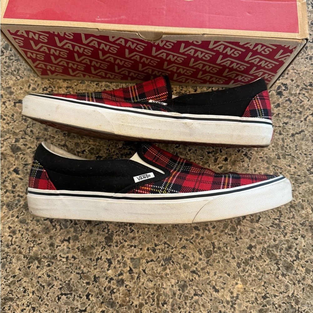 Vans Slip-On Plaid Red & Black Skate Shoes - Picture 3 of 5